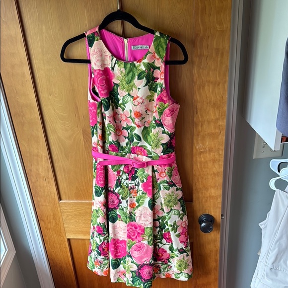 Eliza J Dresses & Skirts - Eliza J Bright Pink Floral A-Line Dress with Belt